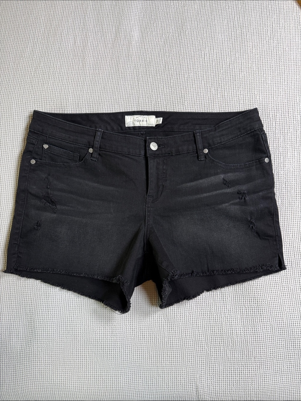 torrid Black Distressed Raw-Hem Denim Shorts